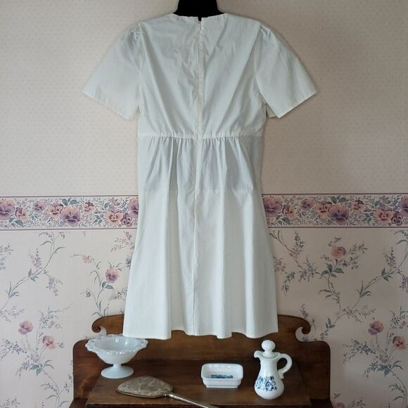 NEW * Madewell Women's Coquette Babydoll Deep-V Tie Front White Midi Dress 6 - Picture 8 of 11